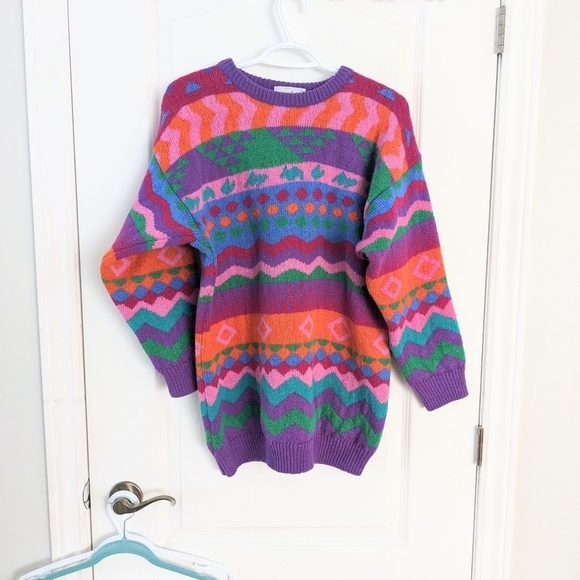 Vintage Simons 100% wool colorful vibrant 90s sweater small medium A - Picture 9 of 9